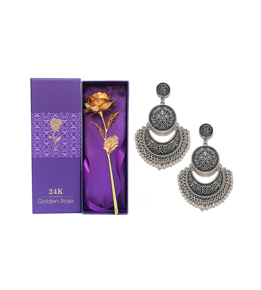 Valentine YouBella Jewellery Combo of Gold Plated Rose Flower and Stylish Afghan Fancy Earrings for Girls and Women