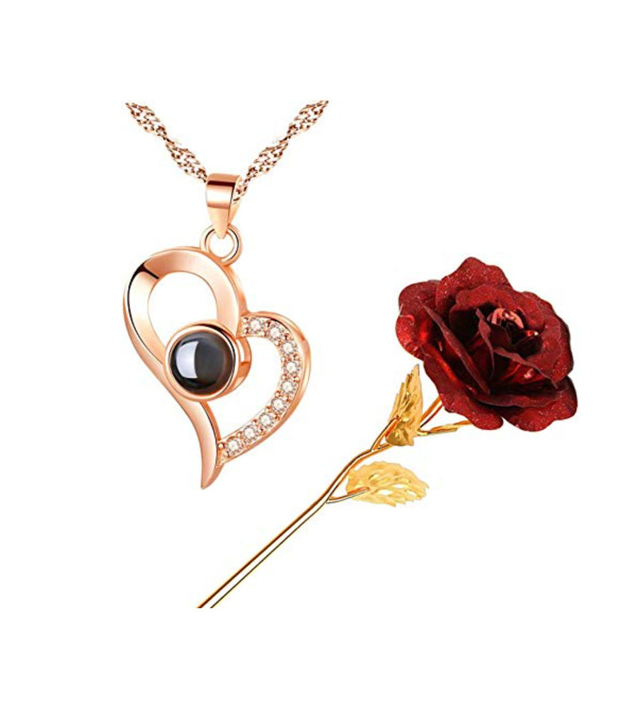 Valentine YouBella Jewellery Combo of Gold Plated Rose Flower and I Love You in 100 Languages Pendant Necklace for Women and Girls