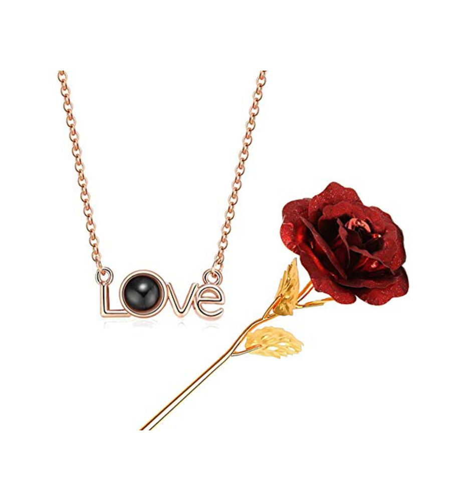 Valentine YouBella Jewellery Combo of Gold Plated Rose Flower and I Love You in 100 Languages Pendant Necklace for Women and Girls