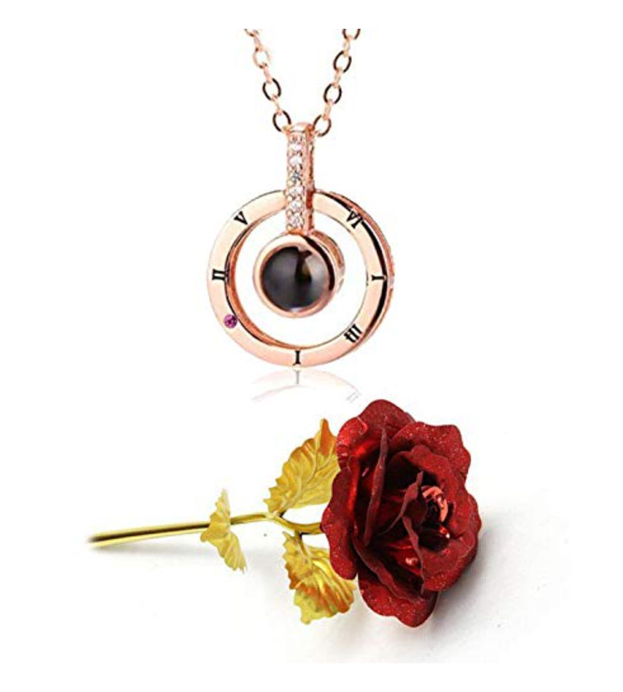 Valentine YouBella Jewellery Combo of Gold Plated Rose Flower and I Love You in 100 Languages Pendant Necklace for Women and Girls