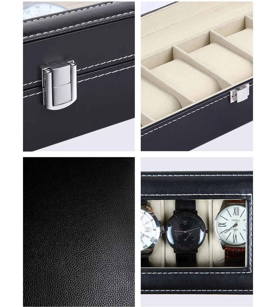 YouBella Jewellery and Watch Organiser Box Men's and Women's Watch Box Holder Organizer Case In 6 Slots of watches In PU Leather (Black) (Watch_Box_1)