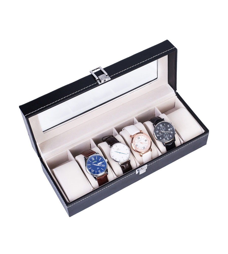 YouBella Jewellery and Watch Organiser Box Men's and Women's Watch Box Holder Organizer Case In 6 Slots of watches In PU Leather (Black) (Watch_Box_1)