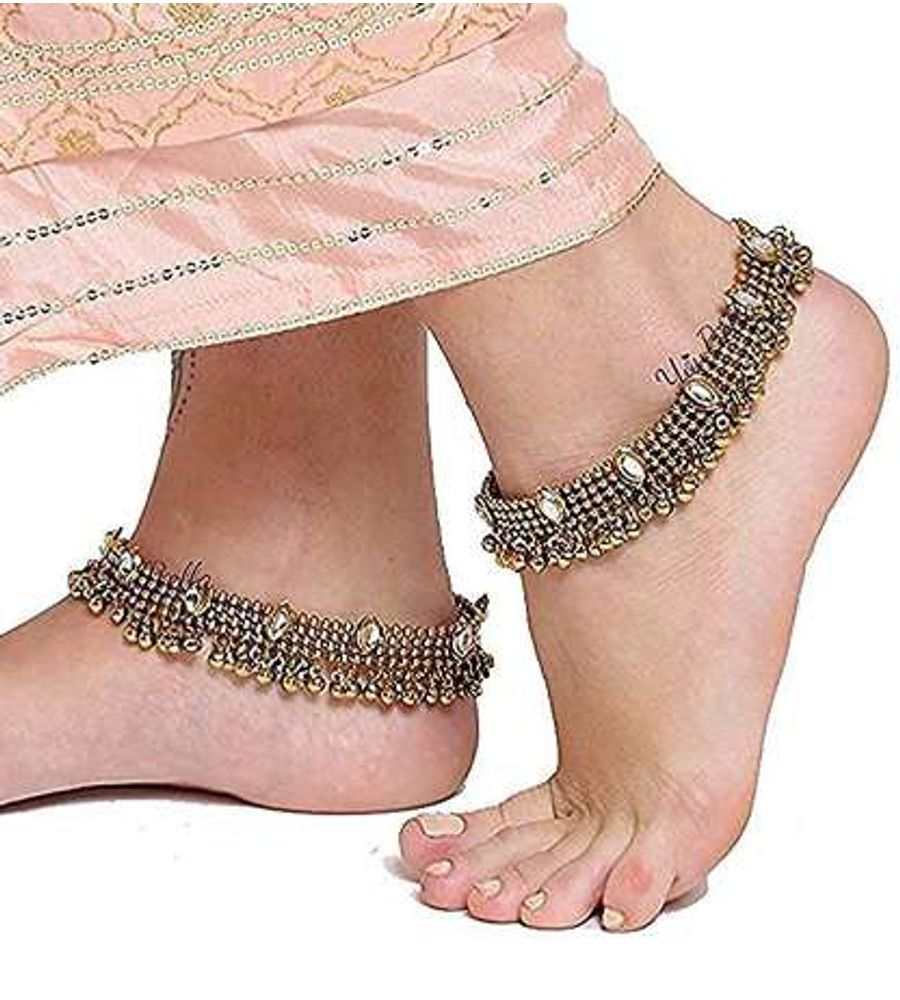 YouBella Gold Plated Copper Strand Stylish Party Wear Anklets for Women and Girls