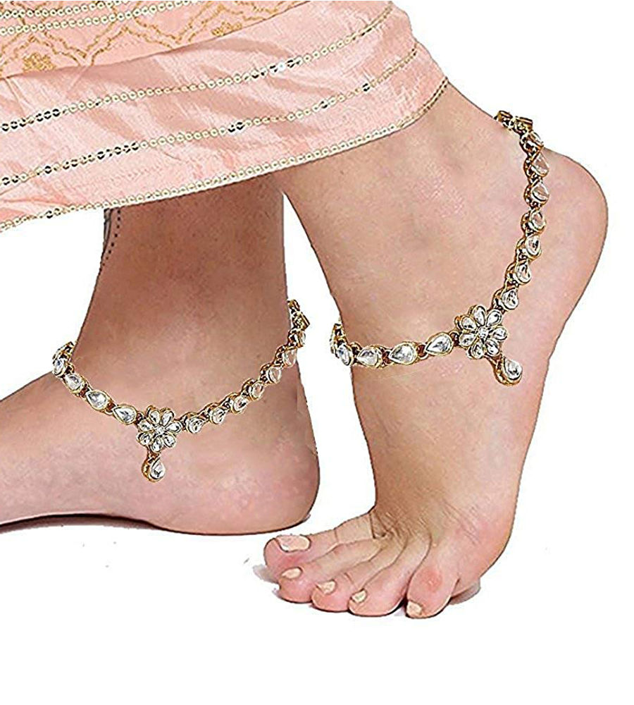 YouBella Fashion Jewellery Traditional Gold Plated Stylish Anklets for Women and Girls