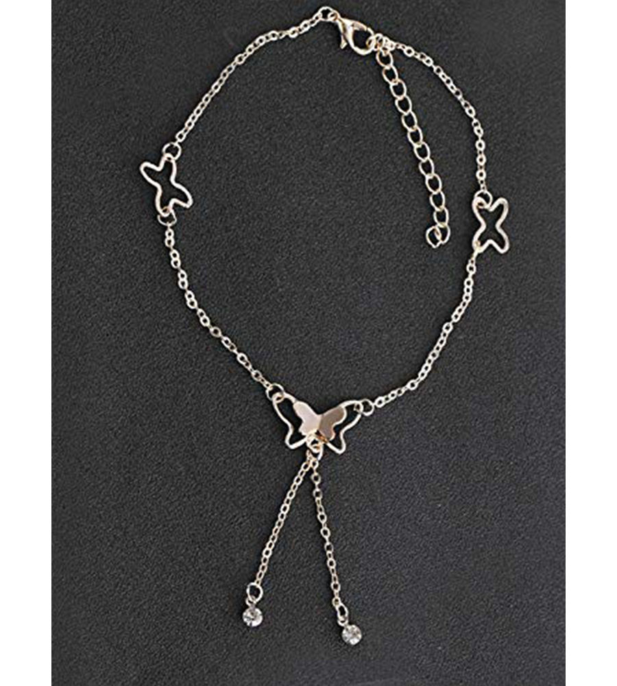 YouBella 18k Rose Gold Plated Butterfly Anklet for Women and Girls