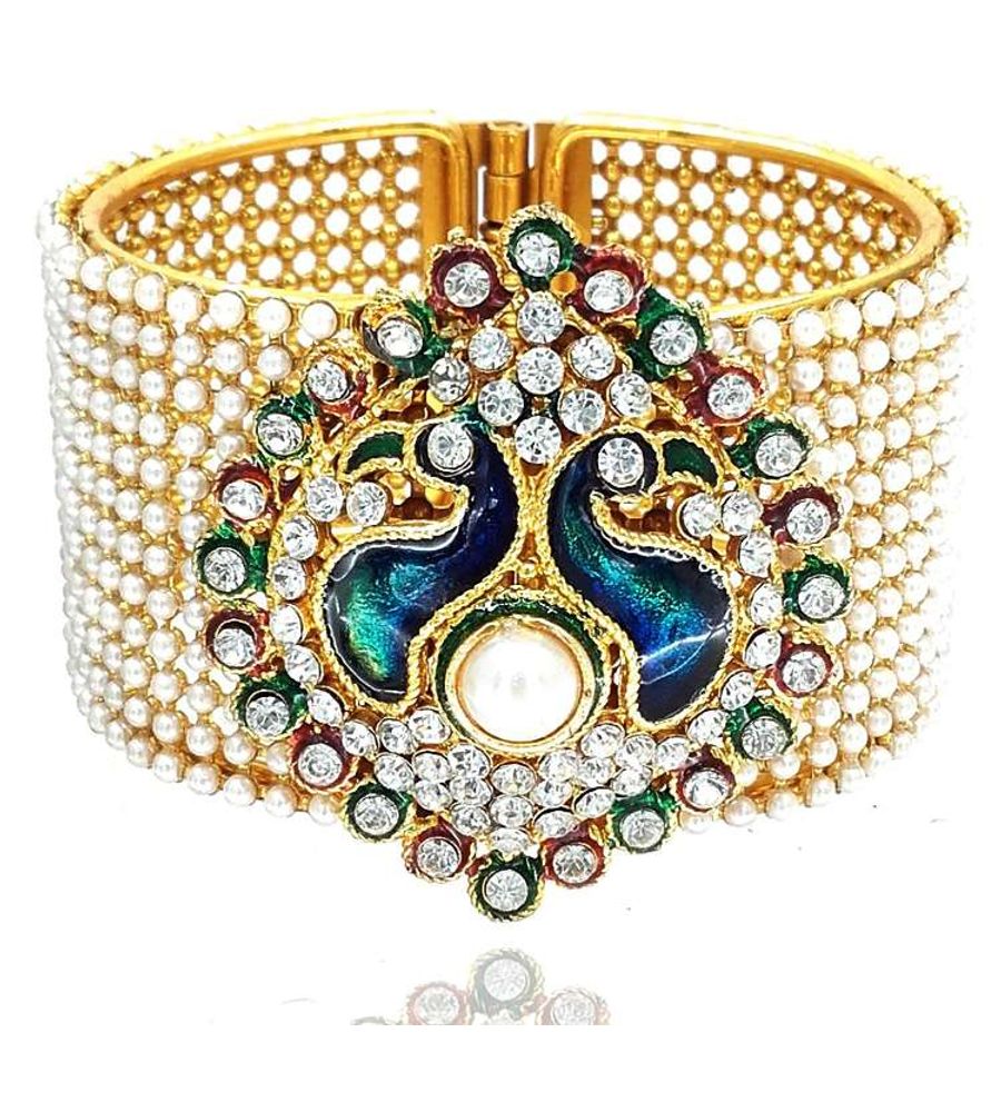 YouBella Traditional Style Gold Plated Pearl Studded Kara Bangle for Women