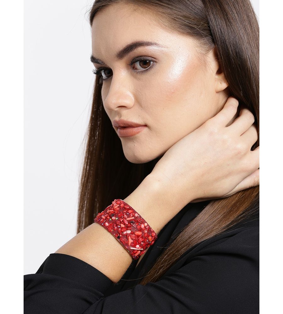 YouBella Valentine Gifts Jewelry Crystal Beads Studded Bangle Kada Red Bracelet for Girls and Women