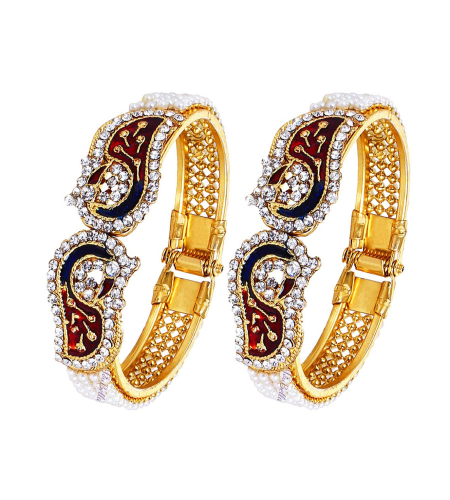 Youbella Pearl & Gold Bracelet Bangle Set For Women