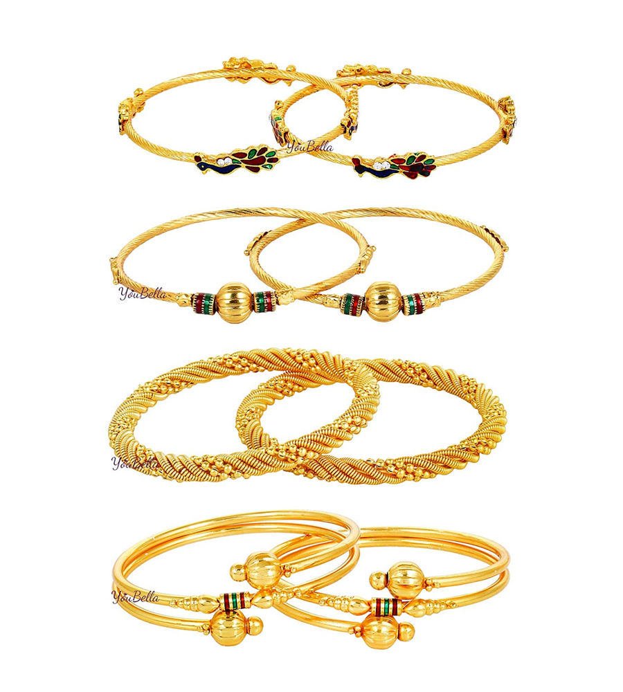 Valentine Gifts : YouBella Gold Plated Bangles Combo of 4 Bangles Jewellery for Girls/Women (2.4)