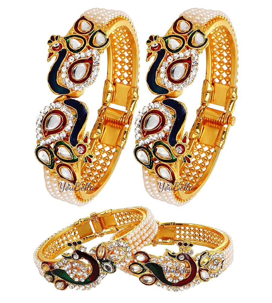 YouBella Jewellery Traditional Gold Plated Combo of 2 Bracelet Bangles Set for Girls and Women (Adjustable)