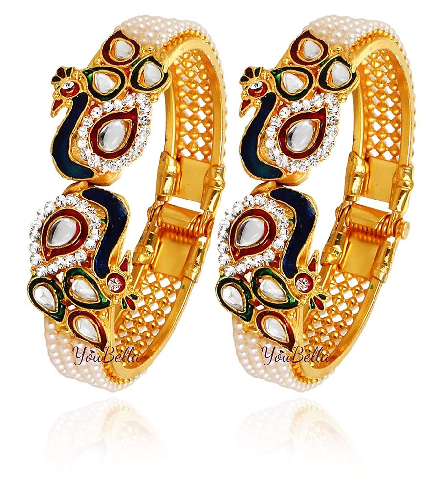 YouBella Jewellery Traditional Gold Plated Combo of 2 Bracelet Bangles Set for Girls and Women (Adjustable)