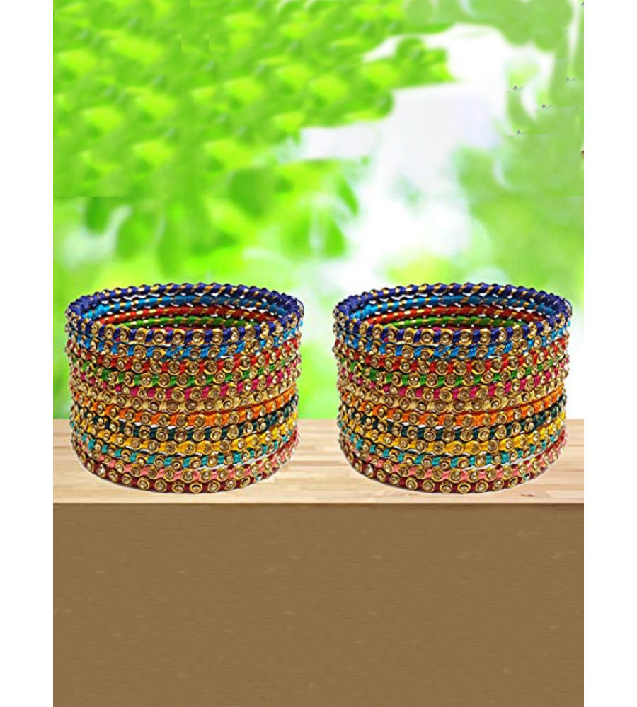 YouBella 24Pc Thread Work Multicolor Gold Plated Bangle Set For Women