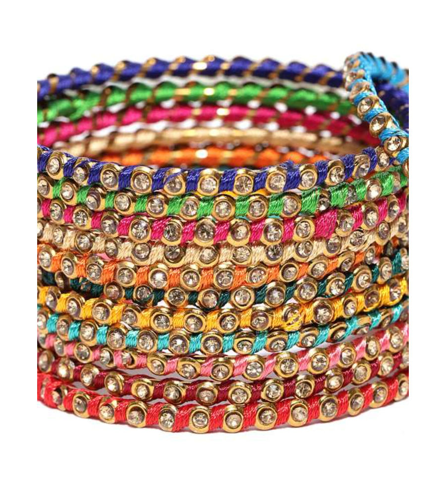 YouBella 24Pc Thread Work Multicolor Gold Plated Bangle Set For Women