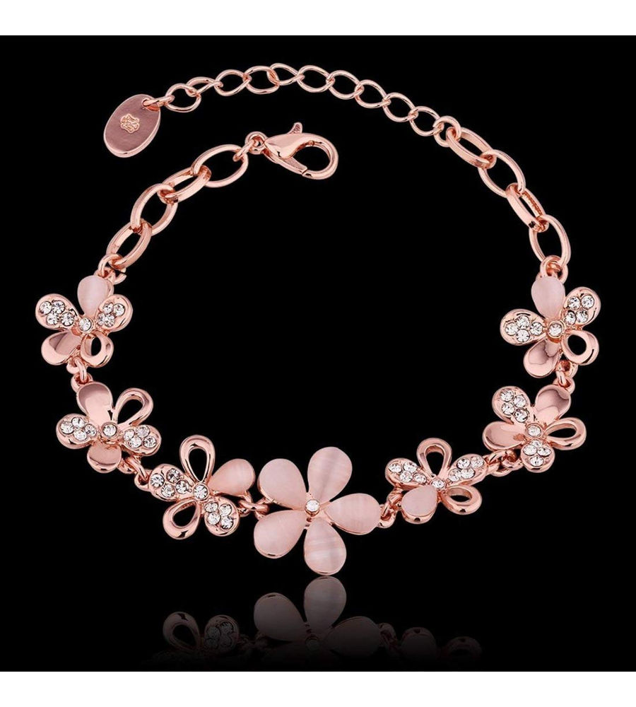YouBella Rose Gold Crystal Gold plated Floral Bracelets for Women Girls