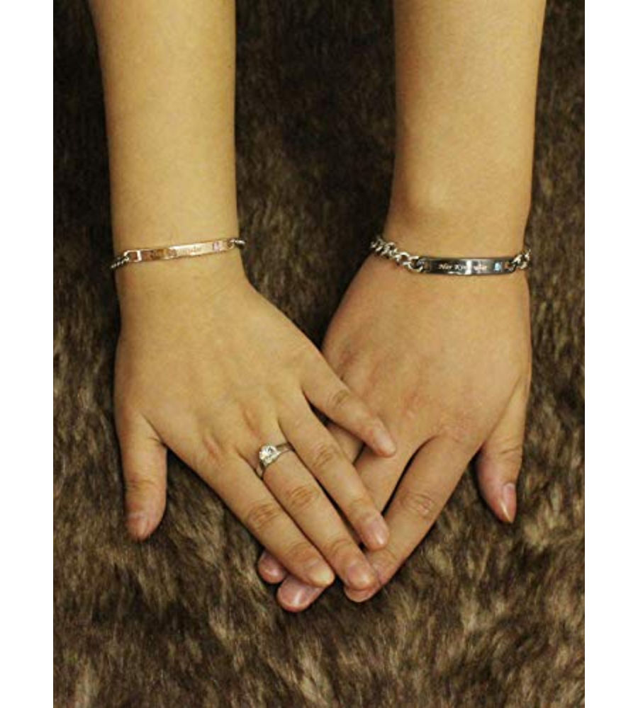 YouBella Valentine His or Hers Matching Set Queen King Titanium Stainless Steel Couple Bracelet Rings for Girls/Women's