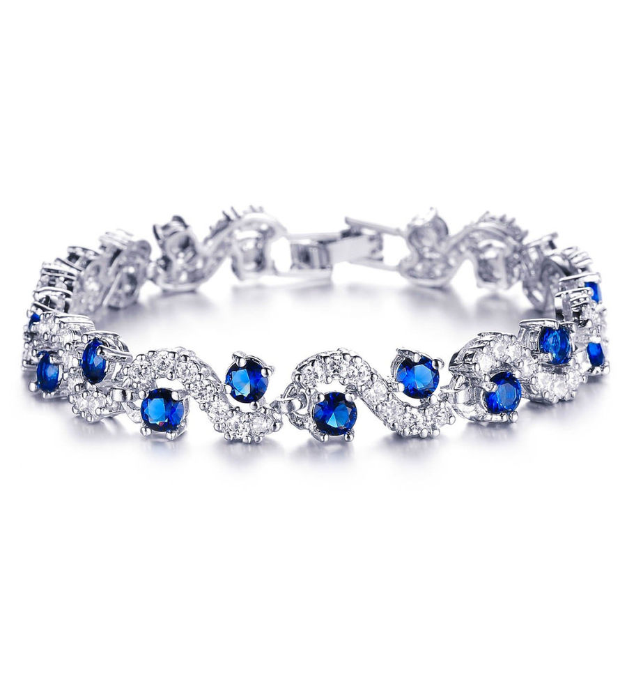 YouBella Jewellery AAA Swiss Zircon Silver Plated Stylish Latest Crystal Bracelet Bangle Jewellery for Girls and Women (Blue)