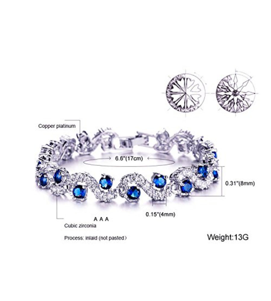 YouBella Jewellery AAA Swiss Zircon Silver Plated Stylish Latest Crystal Bracelet Bangle Jewellery for Girls and Women (Blue)