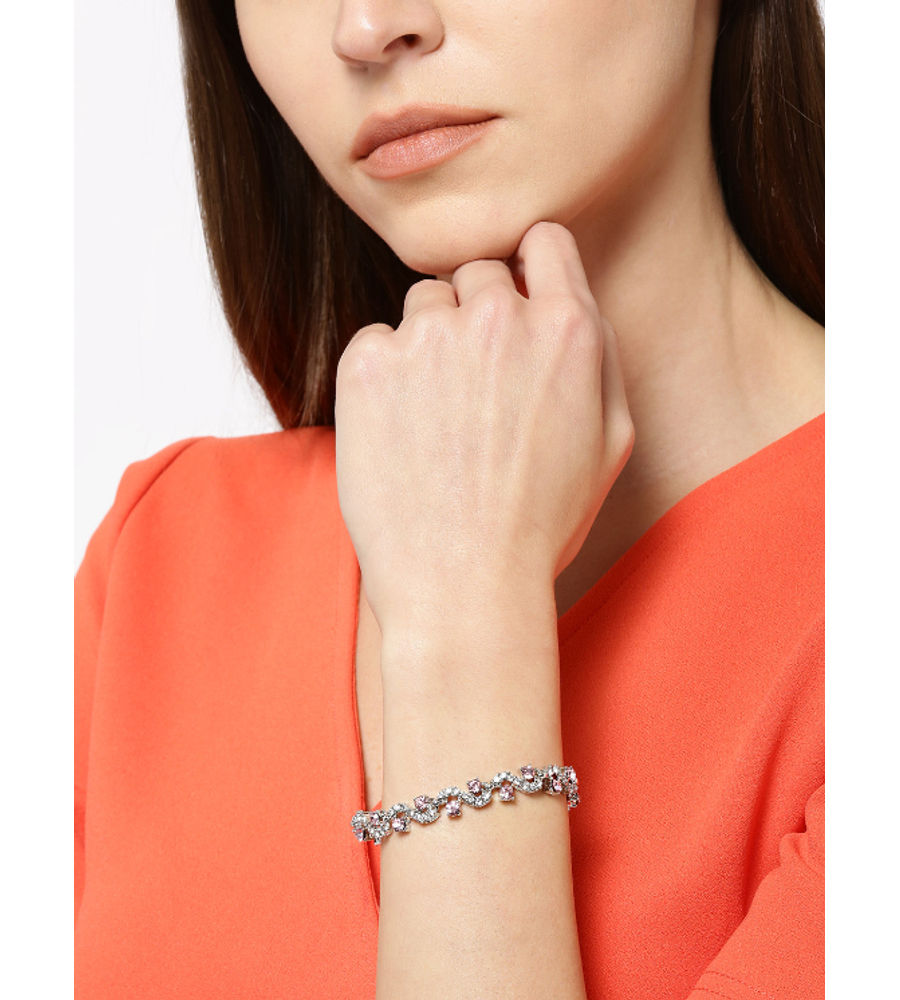 YouBella Silver-Plated Stone-Studded Link Bracelet