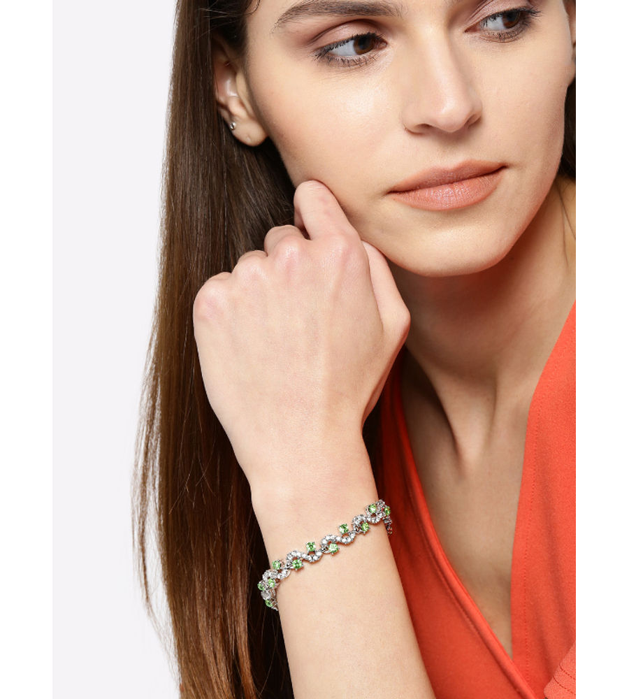 YouBella Silver-Plated Stone-Studded Cuff Bracelet