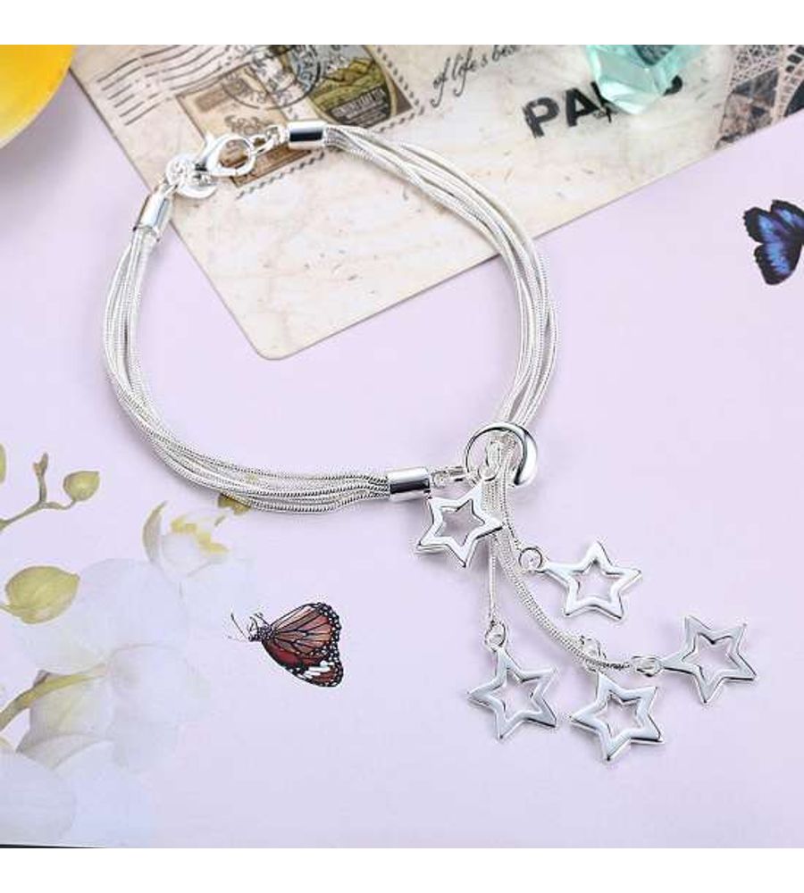 YouBella Silver Plated Crystal Bracelet Bangle Jewellery For Girls and Women (Stars)