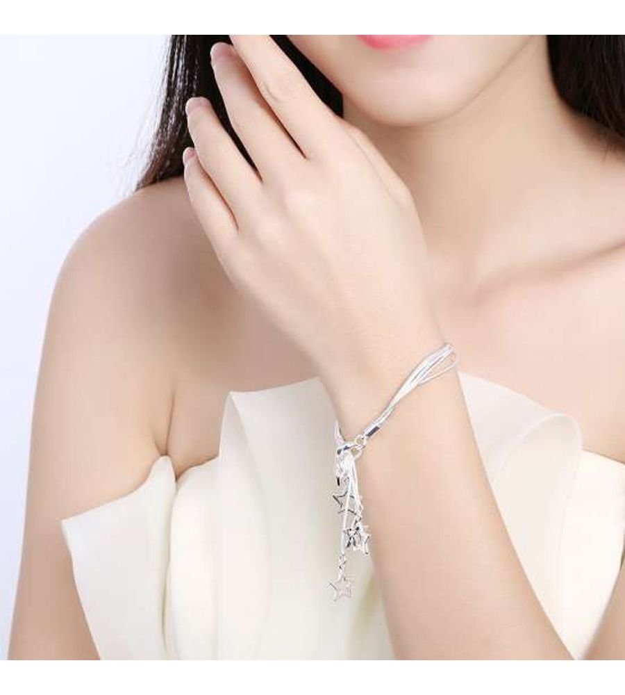 YouBella Silver Plated Crystal Bracelet Bangle Jewellery For Girls and Women (Stars)