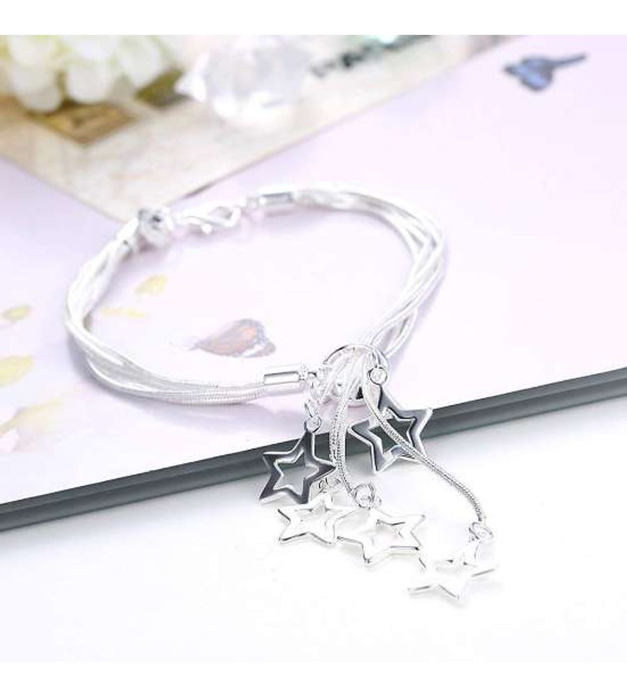 YouBella Silver Plated Crystal Bracelet Bangle Jewellery For Girls and Women (Stars)