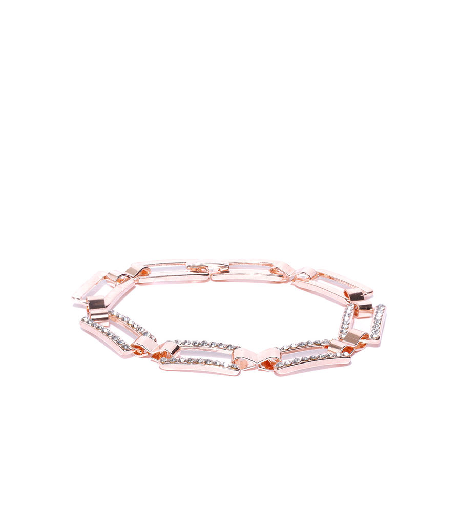 YouBella Women Green  Peach-Coloured Rose Gold-Plated Stone-Studded Link Bracelet