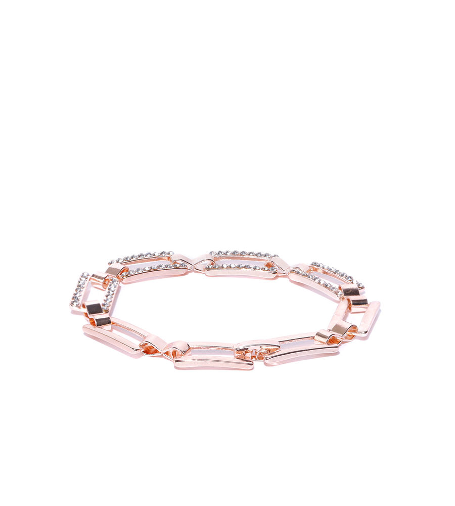YouBella Women Green  Peach-Coloured Rose Gold-Plated Stone-Studded Link Bracelet