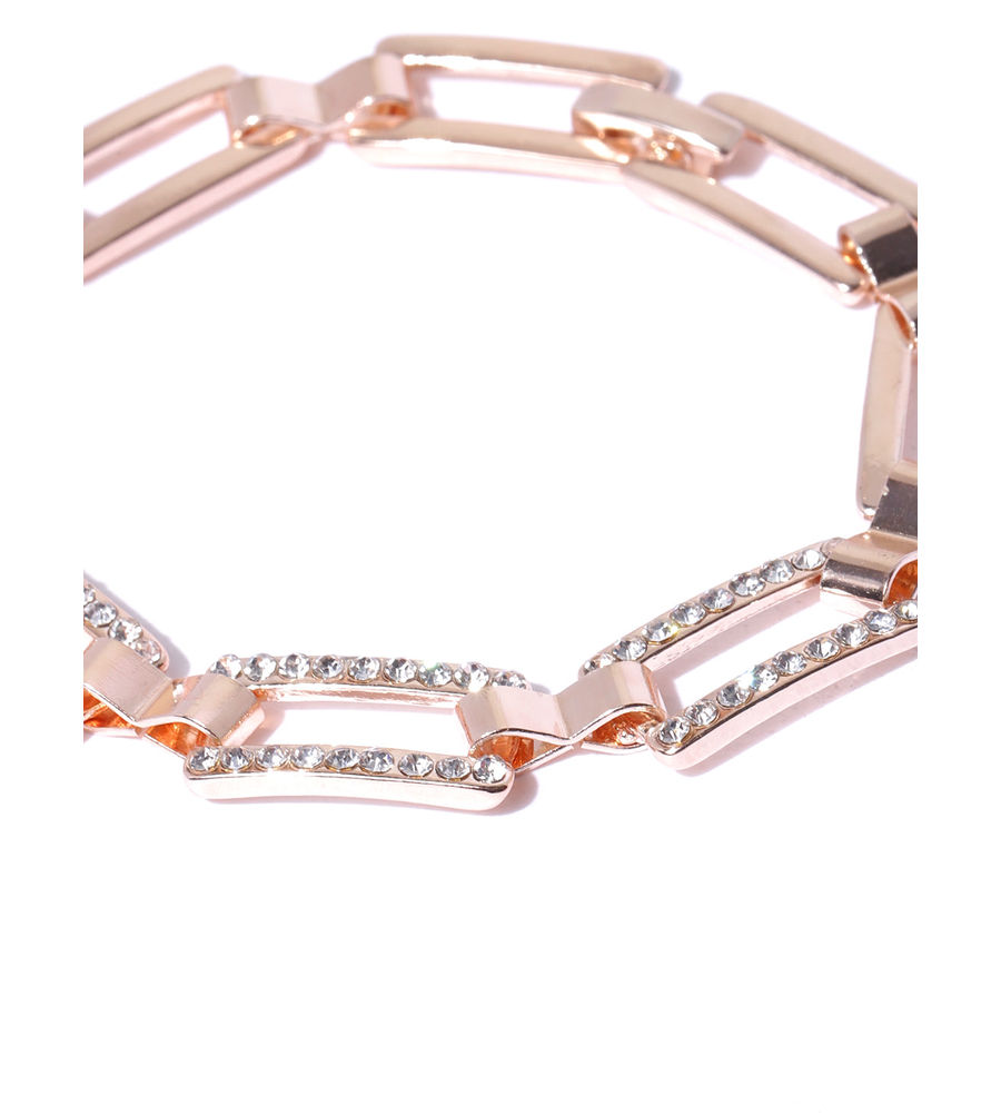 YouBella Women Green  Peach-Coloured Rose Gold-Plated Stone-Studded Link Bracelet