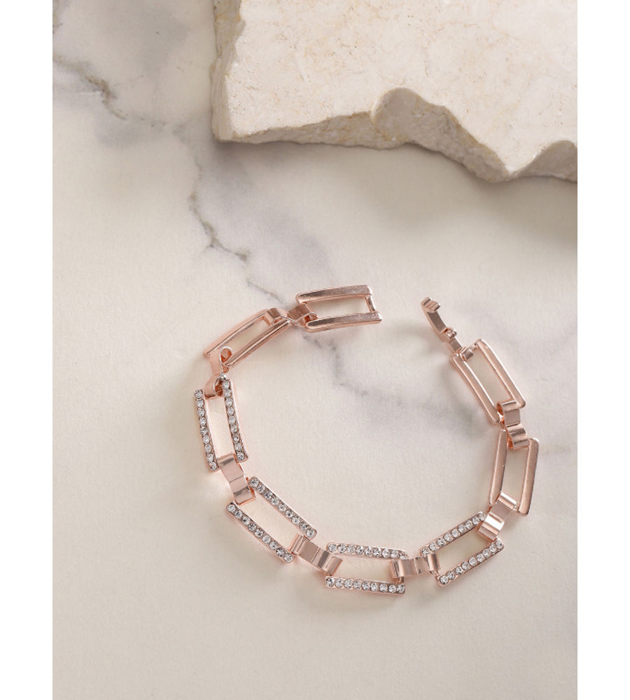 YouBella Women Green  Peach-Coloured Rose Gold-Plated Stone-Studded Link Bracelet