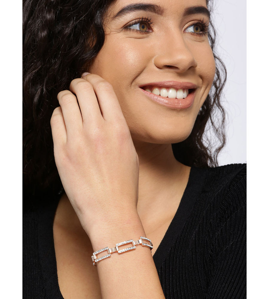 YouBella Women Green  Peach-Coloured Rose Gold-Plated Stone-Studded Link Bracelet