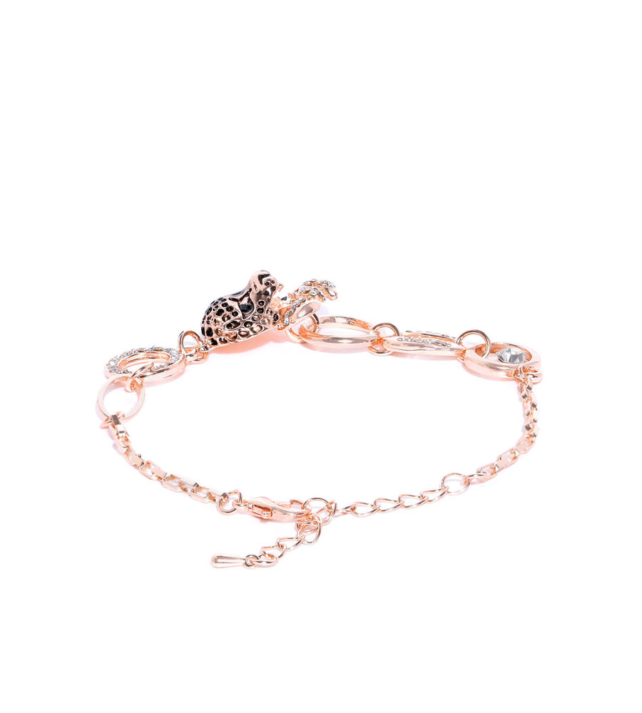 YouBella Peach-Coloured Rose Gold-Plated Stone-Studded Link Bracelet