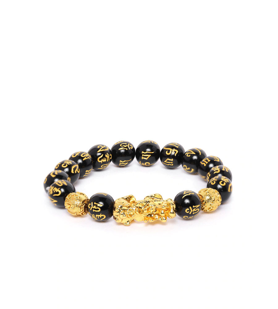 YouBella Black Gold-Plated Beaded Elasticated Dragon Shaped Bracelet