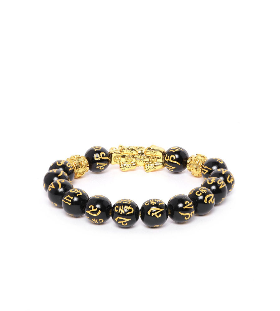 YouBella Black Gold-Plated Beaded Elasticated Dragon Shaped Bracelet