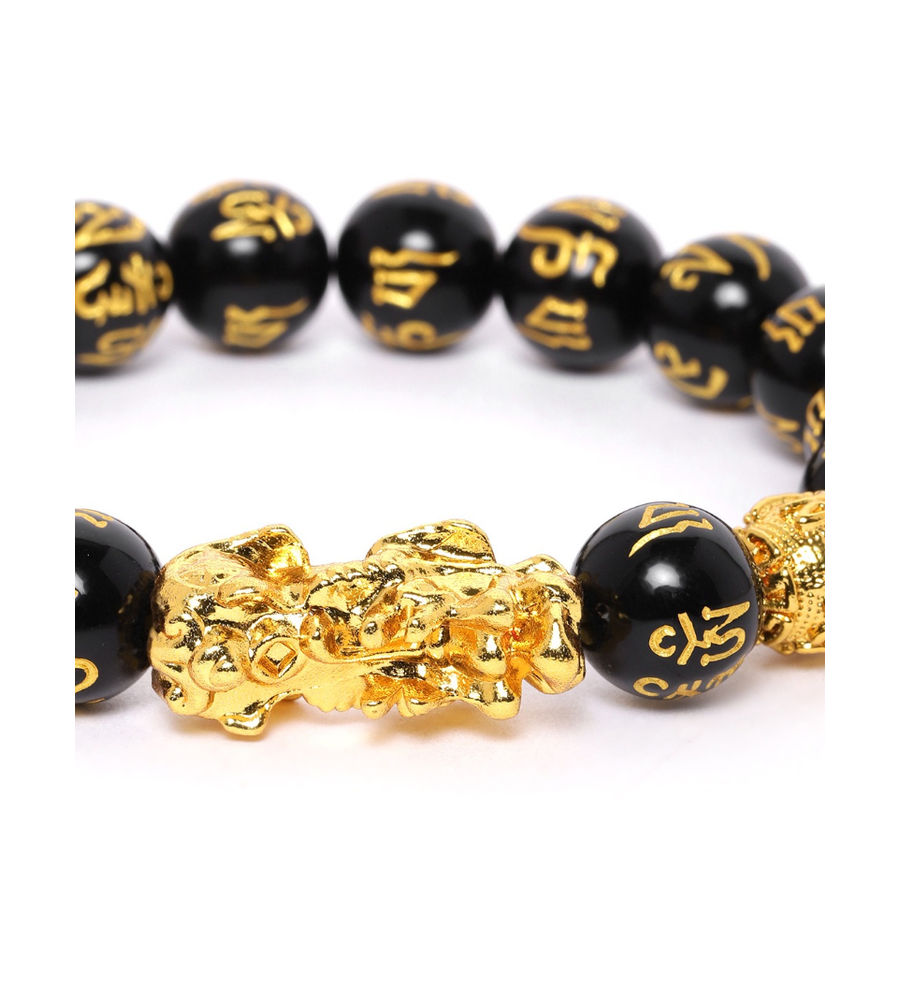 YouBella Black Gold-Plated Beaded Elasticated Dragon Shaped Bracelet