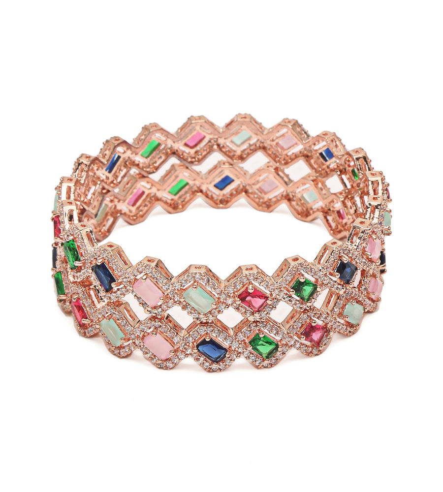 YouBella Jewellery Stylish Rose Gold Plated Multi-Color Stone Studded Bangles for Girls and Women