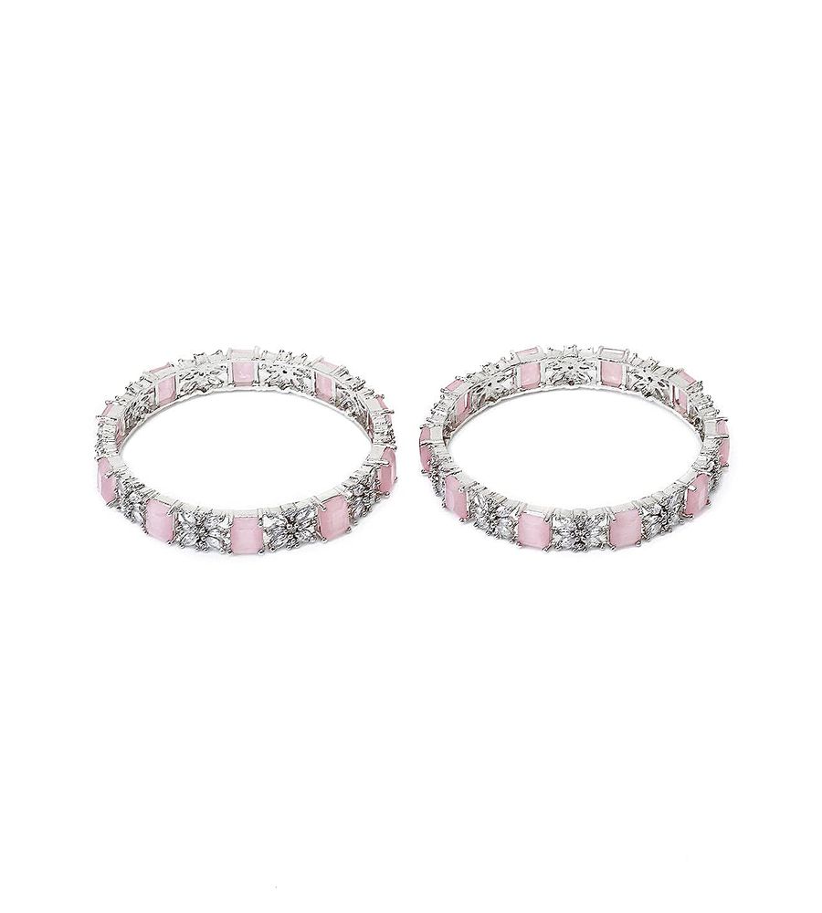 YouBella Jewellery Celebrity Inspired Silver Plated American Diamond Bangles for Girls and Women (Pink) (YBBN_91985) (2.4)