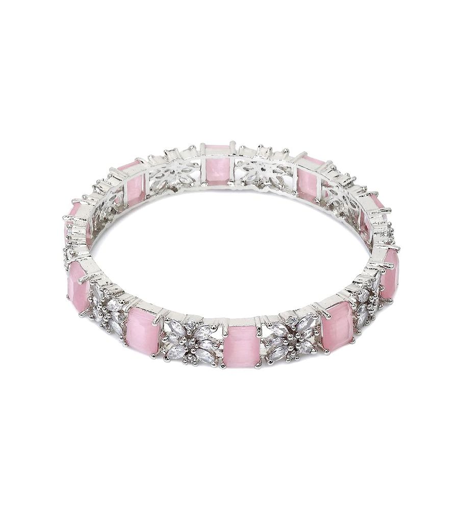 YouBella Jewellery Celebrity Inspired Silver Plated American Diamond Bangles for Girls and Women (Pink) (YBBN_91985) (2.4)