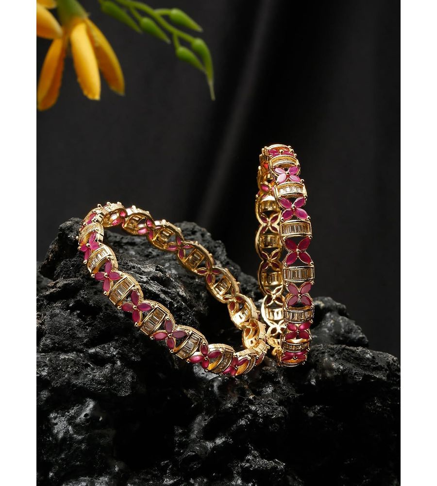 YouBella Jewellery for Women Celebrity Inspired Oxidised Gold Plated Ruby Bangles for Women and Girls (YBBN_92126) (2.4)