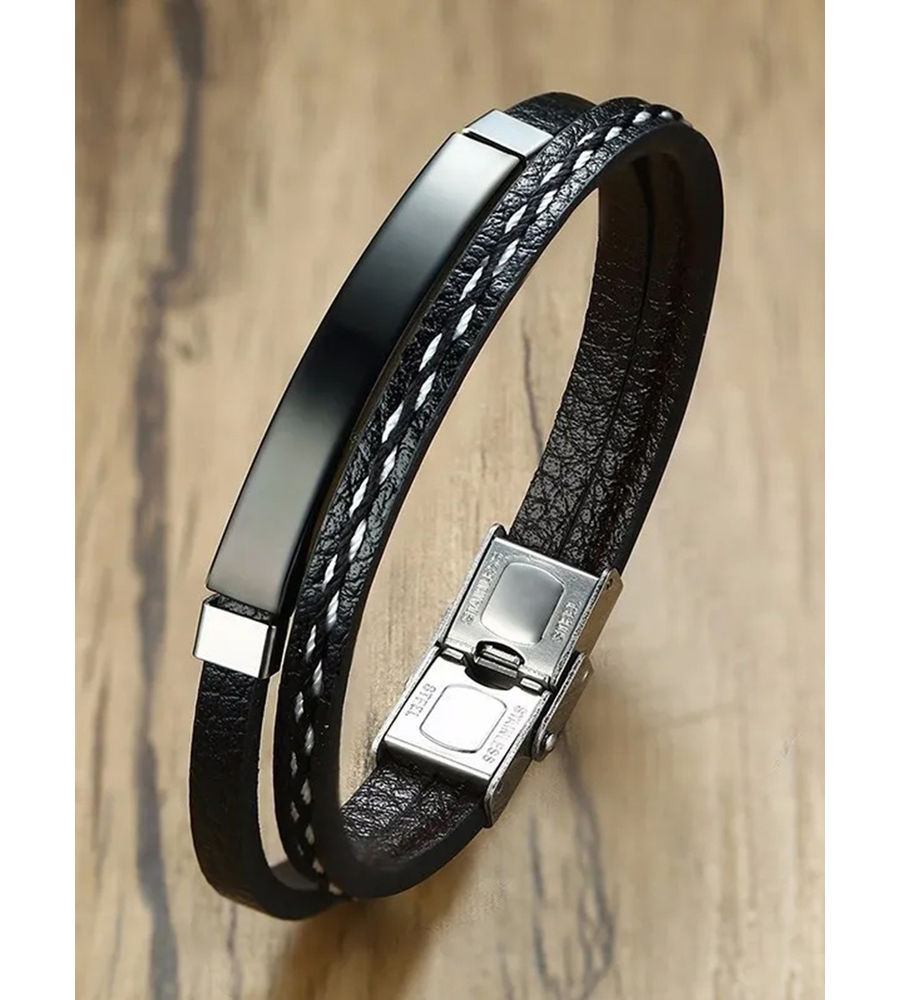 YouBella Bracelets for Men and Boys Black Leather Bracelet for Men | European Hot Retro Style Leather Band Bracelets for Men | Birthday Gift for Men and Boys Anniversary Gift for Husband