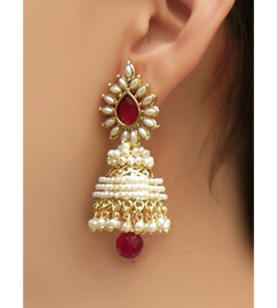 YouBella Jewellery Traditional Copper Bollywood Style Pearl earrings Jhumki/Jhumka Earrings for Girls and Women (Red)