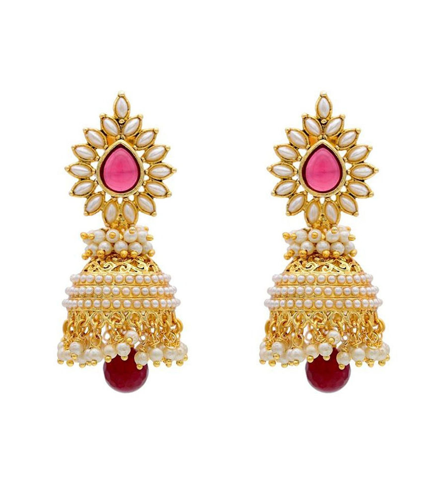 YouBella Jewellery Traditional Copper Bollywood Style Pearl earrings Jhumki/Jhumka Earrings for Girls and Women (Red)