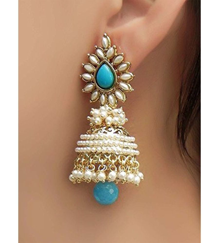 YouBella Jewellery Traditional Copper Bollywood Style Pearl earrings Jhumki/Jhumka Earrings for Girls and Women (Blue)