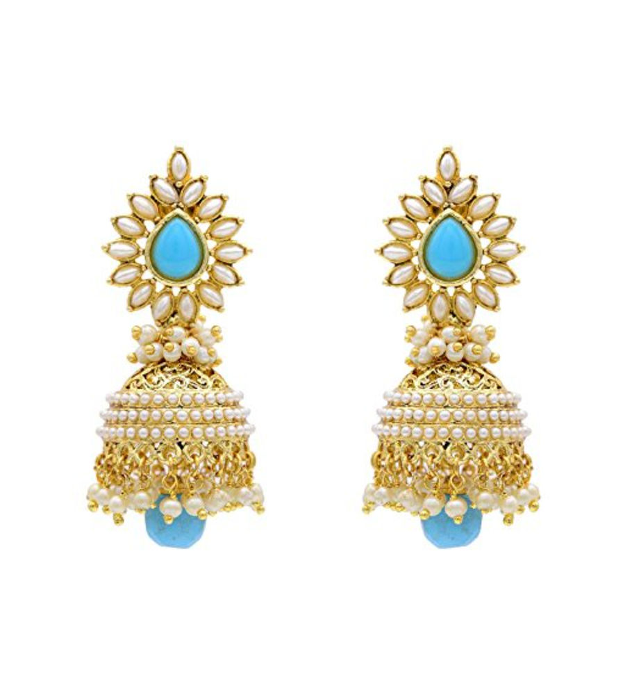 YouBella Jewellery Traditional Copper Bollywood Style Pearl earrings Jhumki/Jhumka Earrings for Girls and Women (Blue)