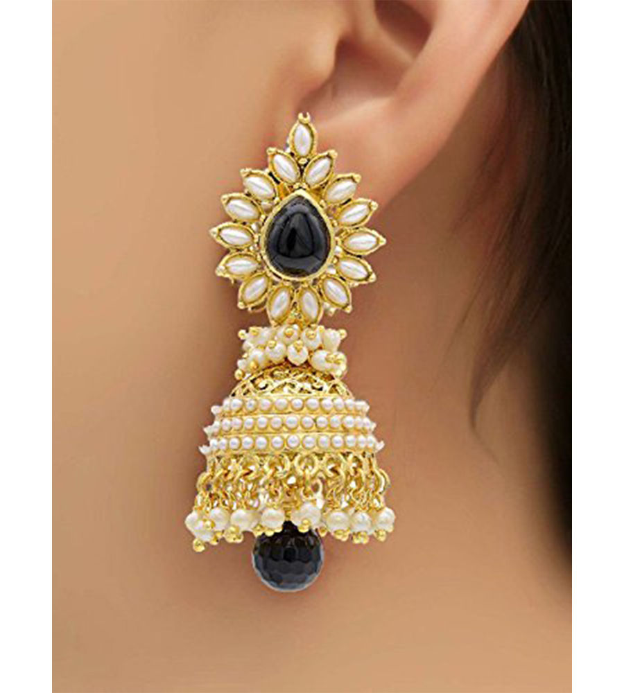 YouBella Traditional Copper Pearl Jhumki Earrings for Girls/Women (White) (Black)