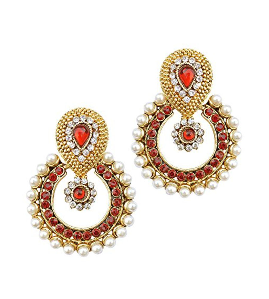 YouBella Designer Red Traditional Pearl Earrings