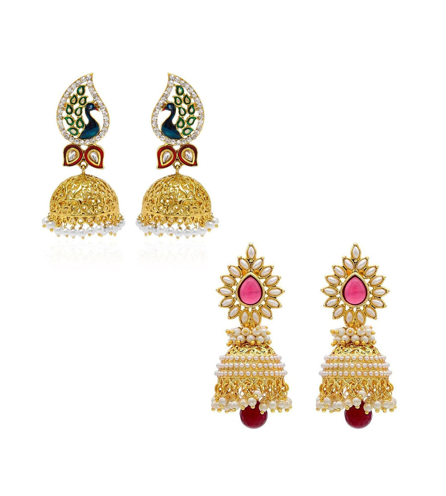 YouBella Special Combo of Gold Plated Dancing Peacock Pearl studded Jhumka Earrings for Girls and Women : Best Rakhi Gift Jewellery