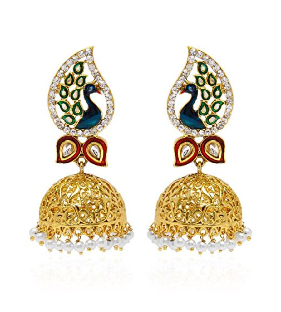 YouBella Special Combo of Gold Plated Dancing Peacock Pearl studded Jhumka Earrings for Girls and Women : Best Rakhi Gift Jewellery