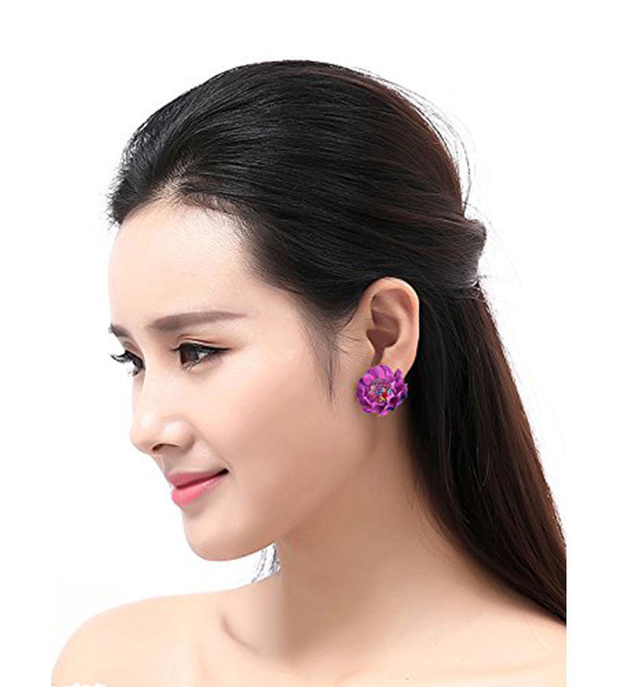 YouBella Crystal Purple Floral Fancy Earrings for Girls and Women