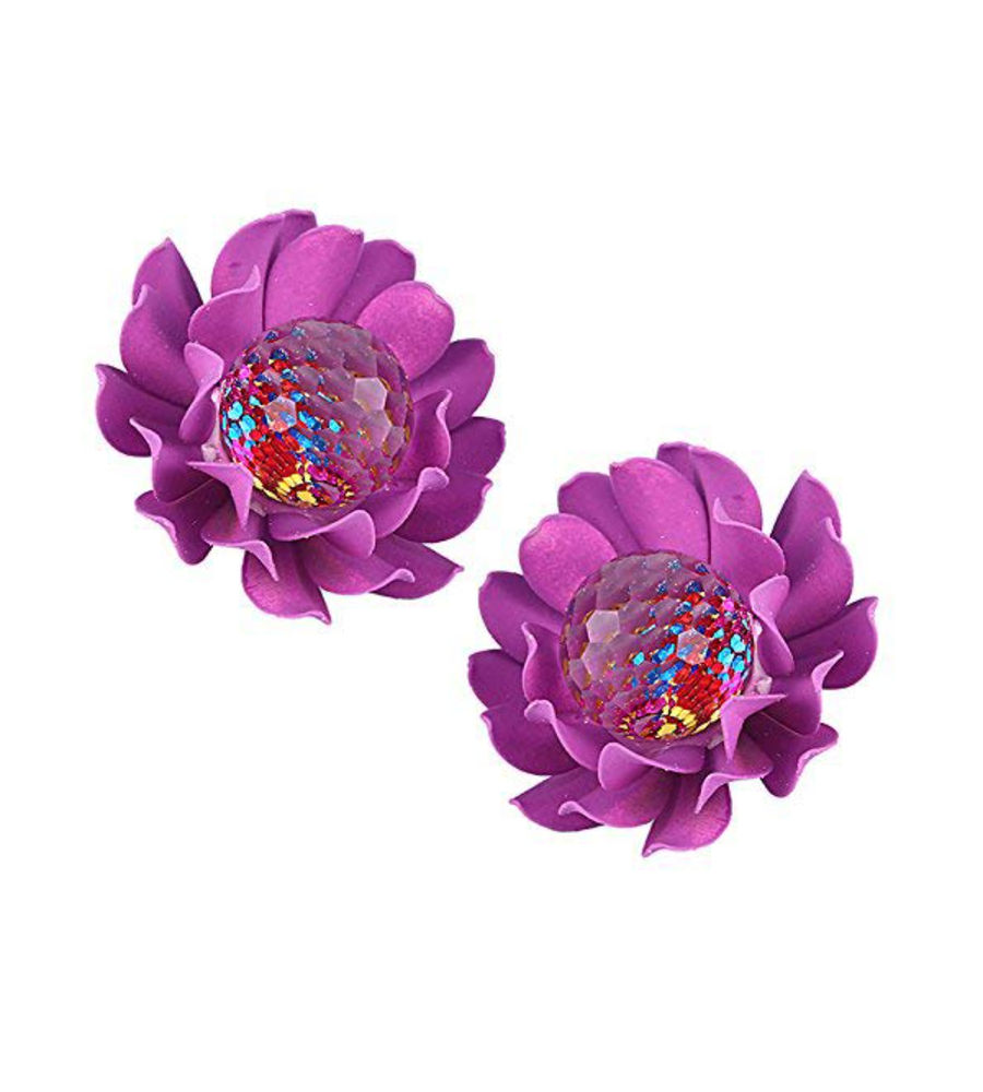 YouBella Crystal Purple Floral Fancy Earrings for Girls and Women